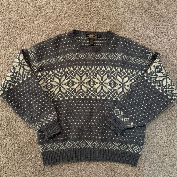 Eddie Bauer Sweaters - Vintage Women’s Eddie Bauer Wool Knit Sweater | Medium | Grey & Cream